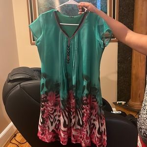 Chiffon Green Kurta w/ Floral design (US SIZE M-L) (INDIAN SIZE XXL)